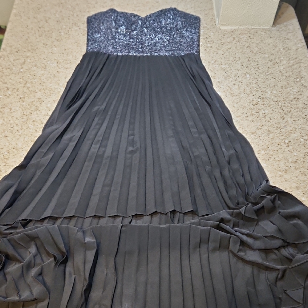 BEBE Chic Black High Low Dress with Sequined Bodice